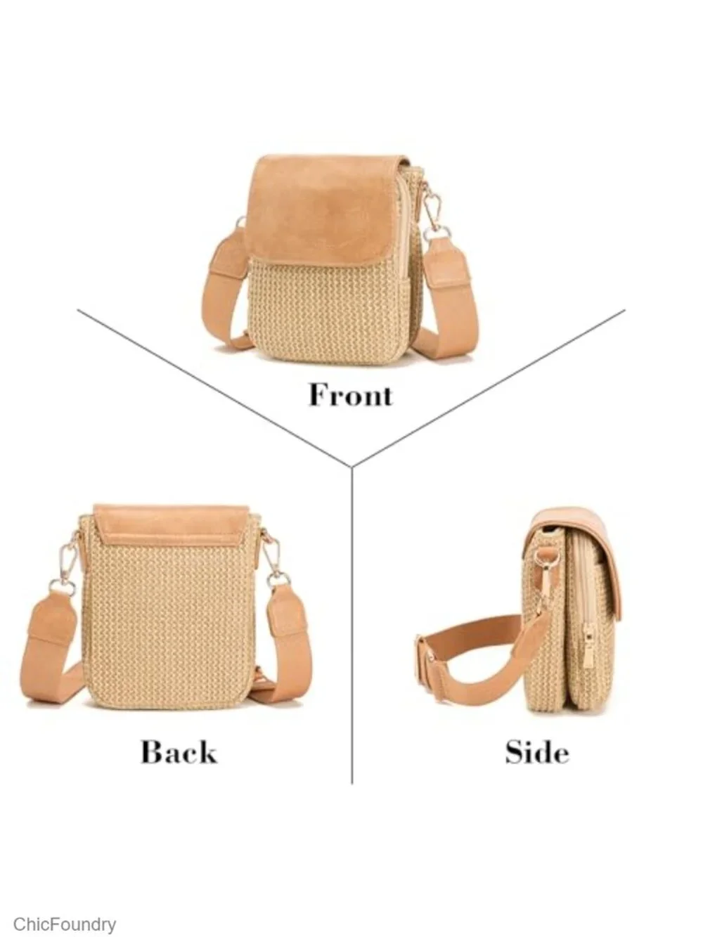 Faux Straw Crossbody Bag with RFID Blocking Card Slots, Lightweight Woven Purse